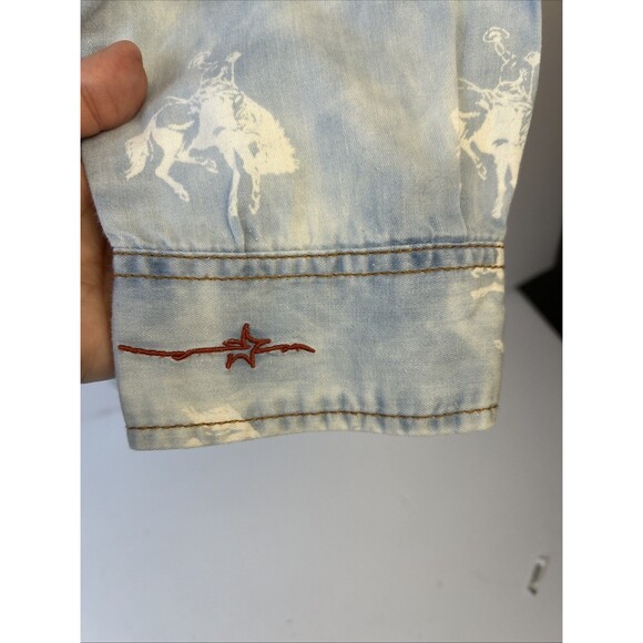 Ryan Michael Womens Light Denim Bucking Horse Print Snap Front Shirt XXL. Rare - Picture 10 of 11